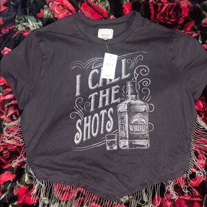 Modish rebel I call the shots graphic tee with metal fringe